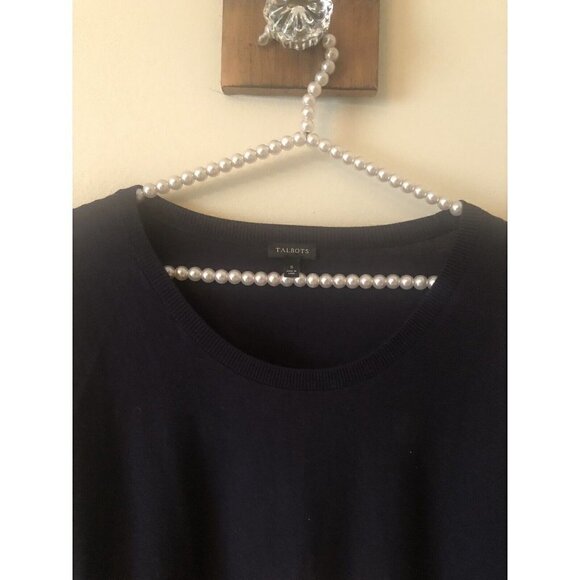 Talbots Womens Size M Blue Lightweight Sweater Top Floral Crochet Sleeve - Picture 2 of 5